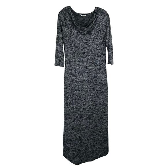 Soma 3/4 Sleeve Cowl Neck Maxi Dress Black Gray Side Slit Stretch Size Small - Picture 1 of 6